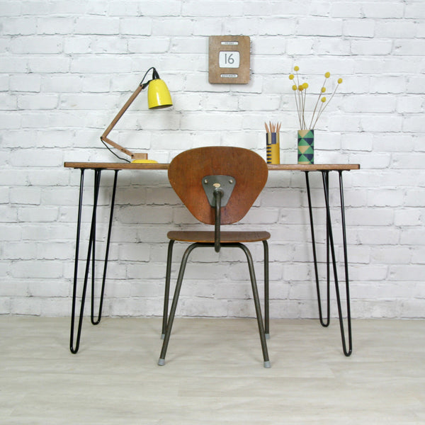 Vintage School Formica Hairpin Leg Desk/Table
