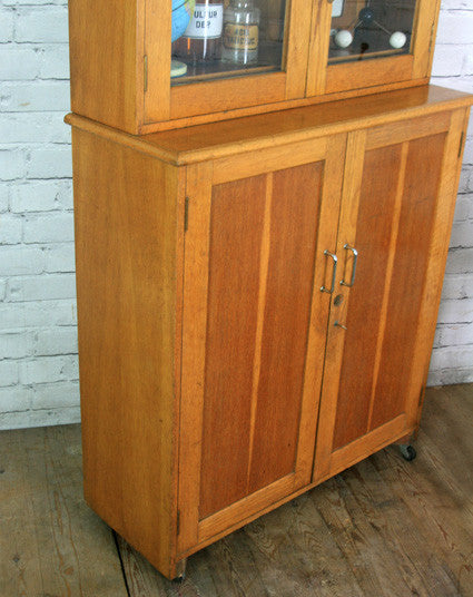 Vintage oak school laboratory display cabinet
