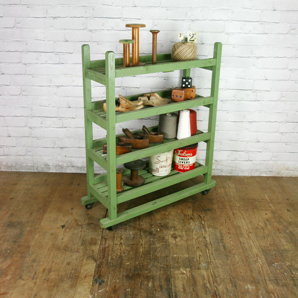 Rustic Shoe Trolley Shelving *Green*  Retail Shop Display
