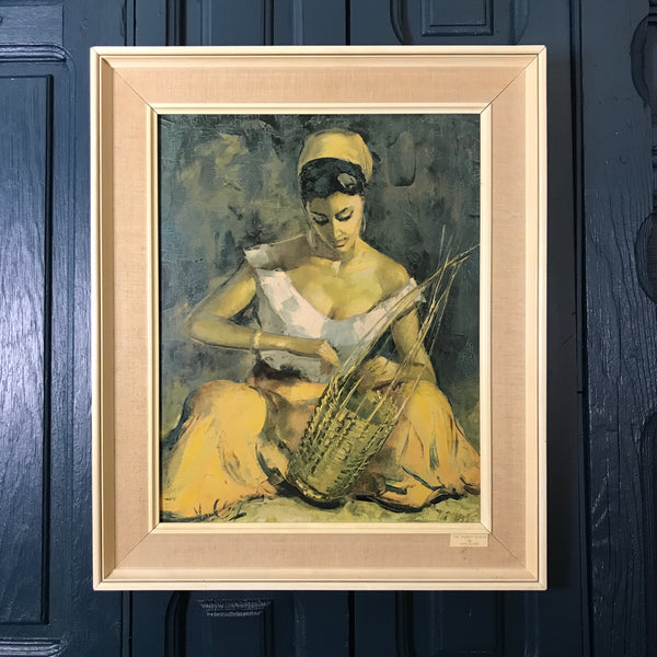 Mid Century 'The Basket Maker' Framed Print