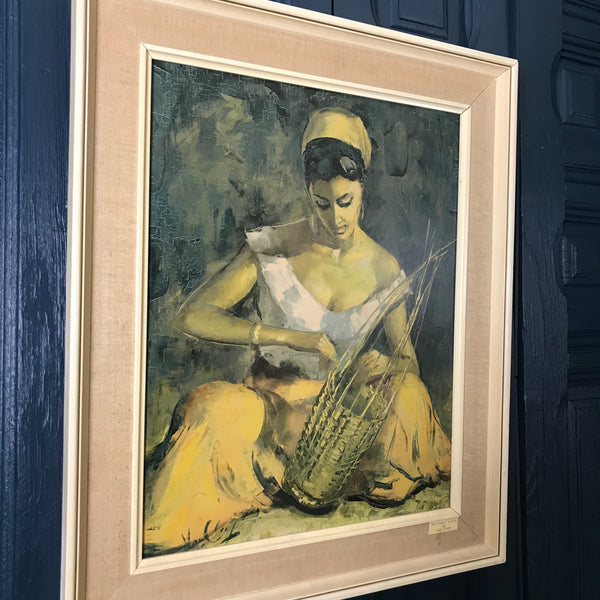 Mid Century 'The Basket Maker' Framed Print