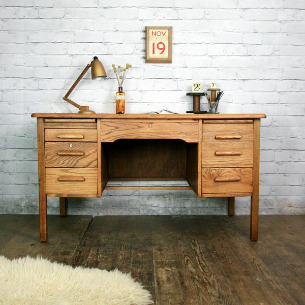 Vintage Abbess Oak School Teachers Desk