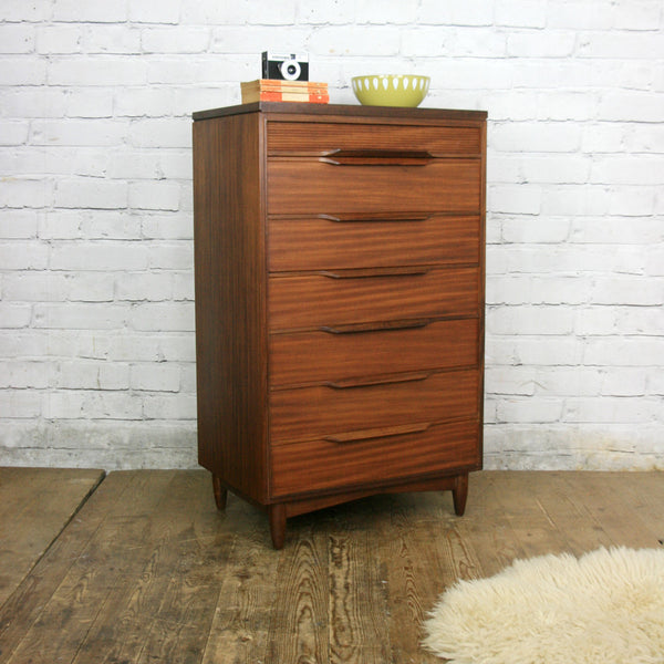 Mid Century Afromosia Tallboy Chest of Drawers