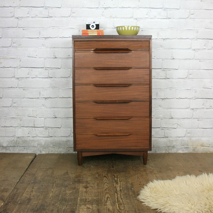 Mid Century Afromosia Tallboy Chest of Drawers