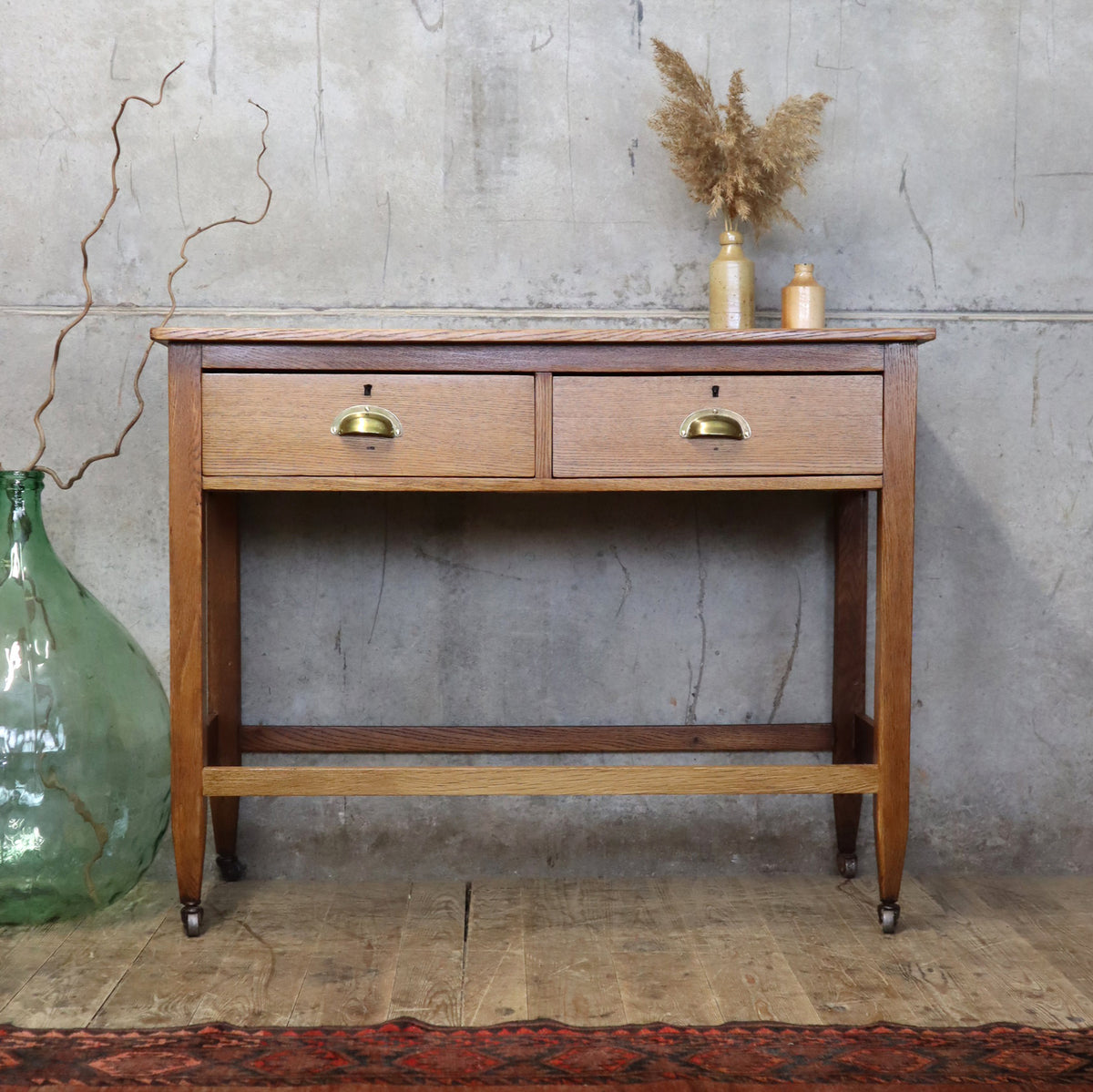 Antique Vintage Rustic Oak Console Table / Vanity Unit 1703e Mustard Vintage