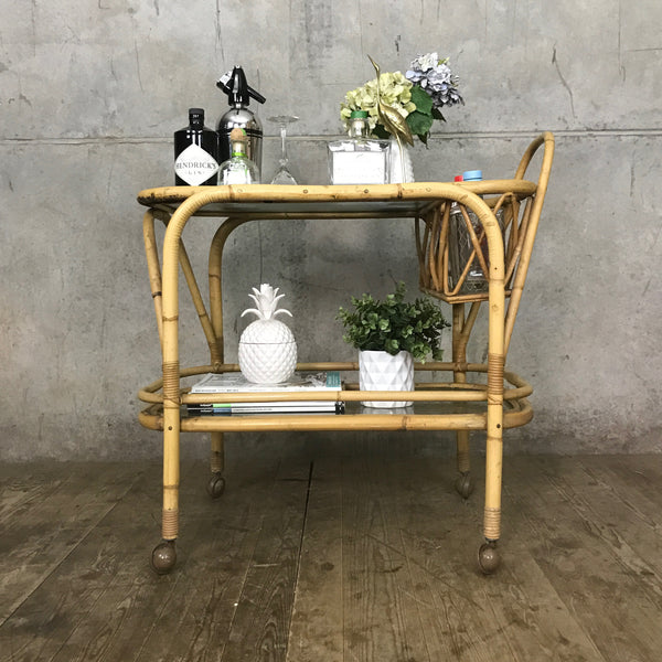 Vintage Boho Tiki Drinks Trolley Bar Cart