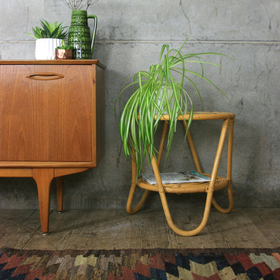 Vintage Bohemian Bamboo & Glass Side Table