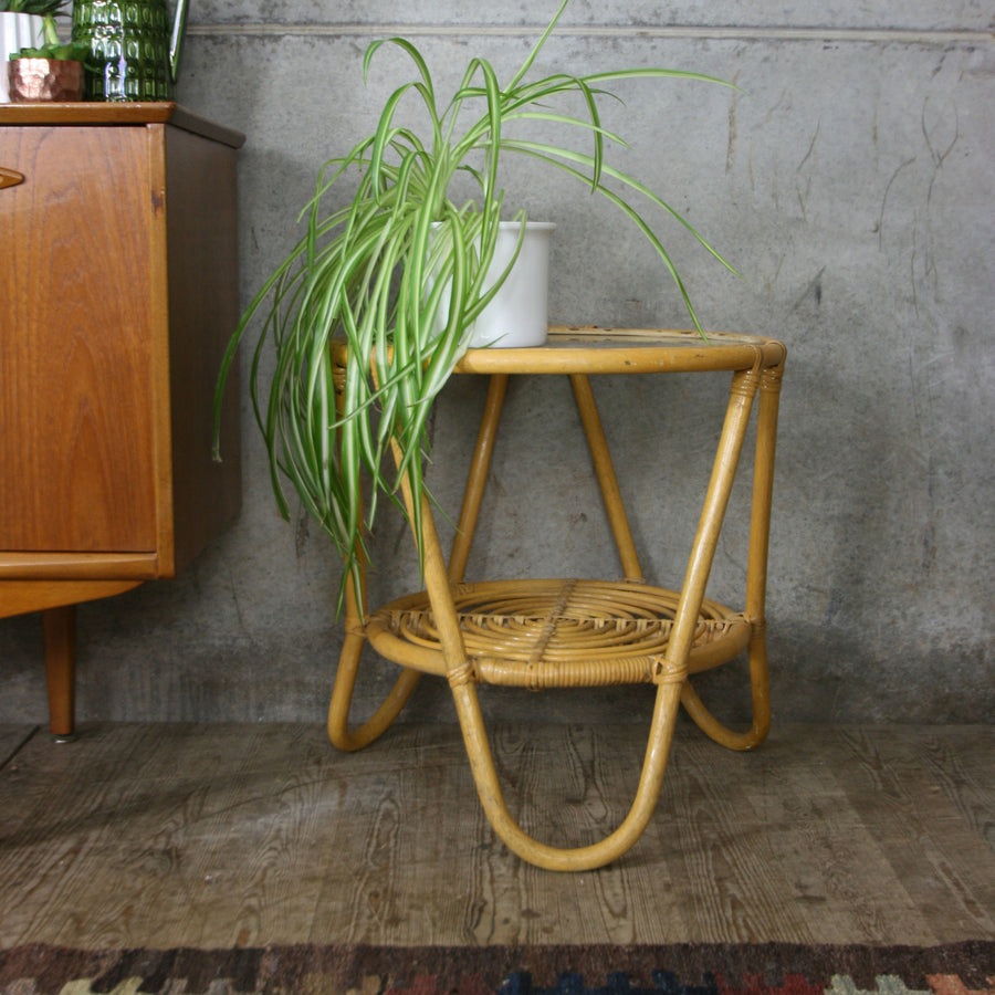 Vintage Bohemian Bamboo & Glass Side Table