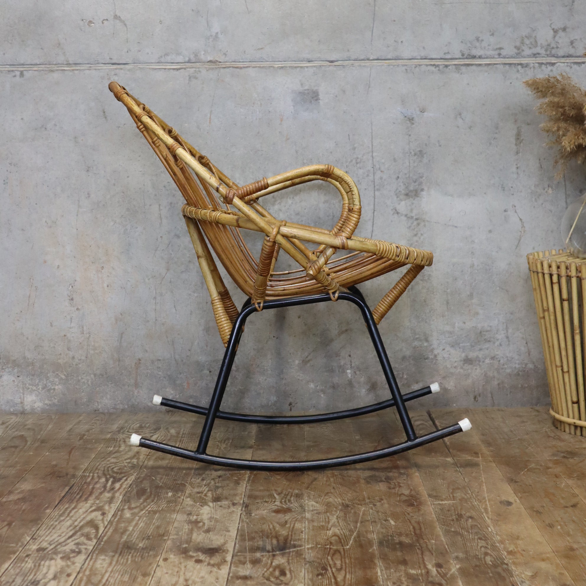 Rare Mid Century Boho Bamboo Rattan Rocking Chair - 1802d – Mustard Vintage