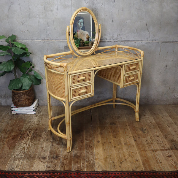 Vintage Boho Rattan & Bamboo Dressing Table - 1510b
