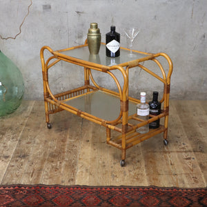 Vintage Boho Bamboo Drinks Trolley Bar Cart - 1602a