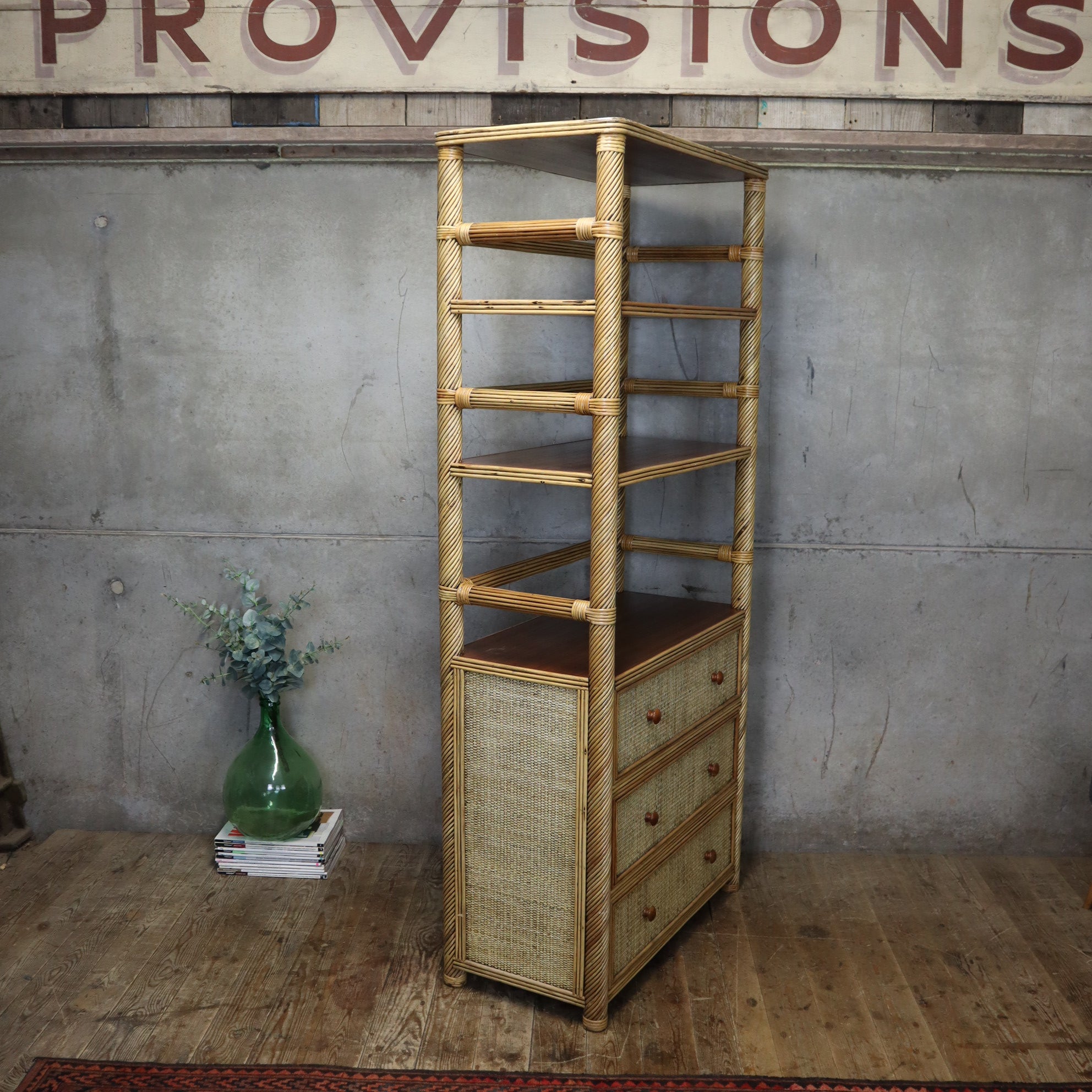 Vintage Bohemian Rattan Cane Drawers / Shelving Unit – 0804g – Mustard ...