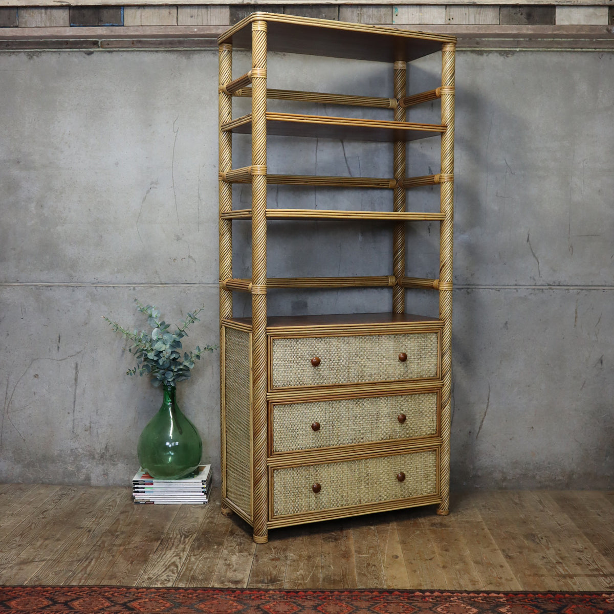 Vintage Bohemian Rattan Cane Drawers / Shelving Unit – 0804g – Mustard ...