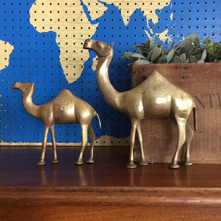 Mid Century Brass Pair of Camels