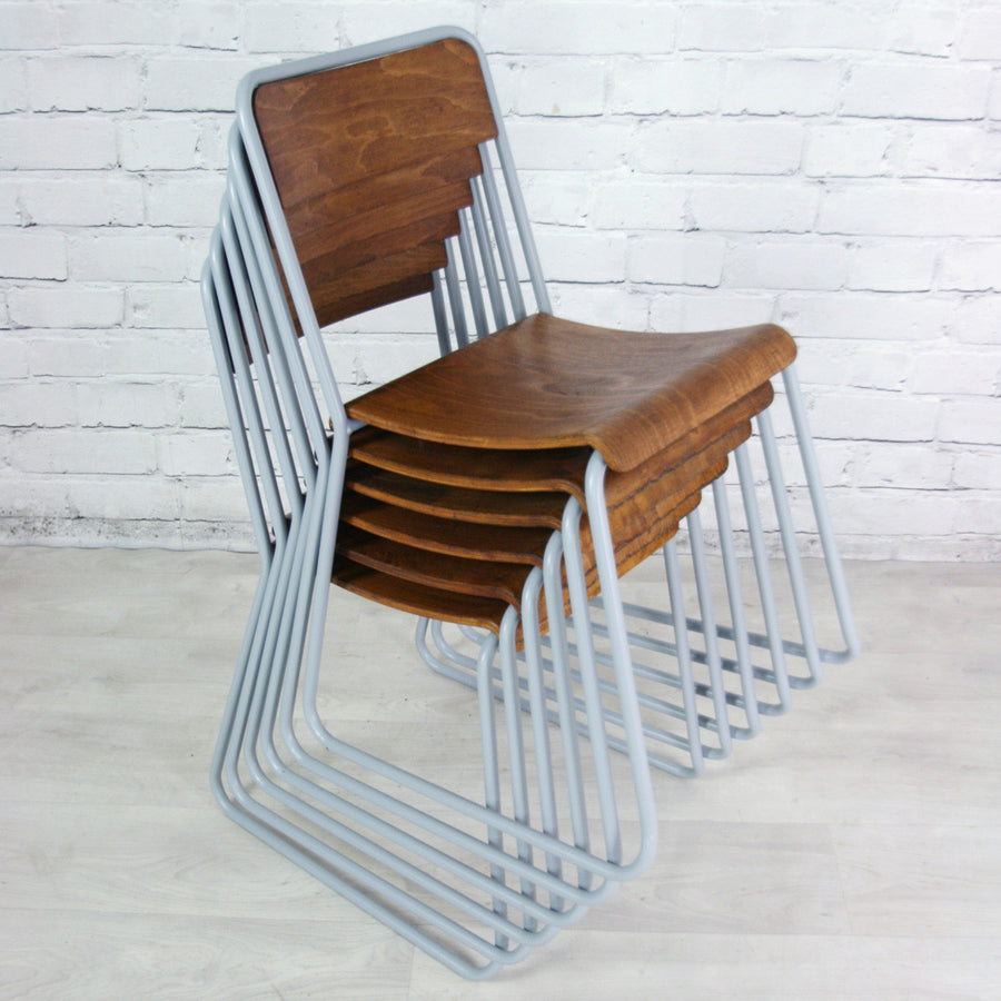 6 Vintage School Stacking Chairs