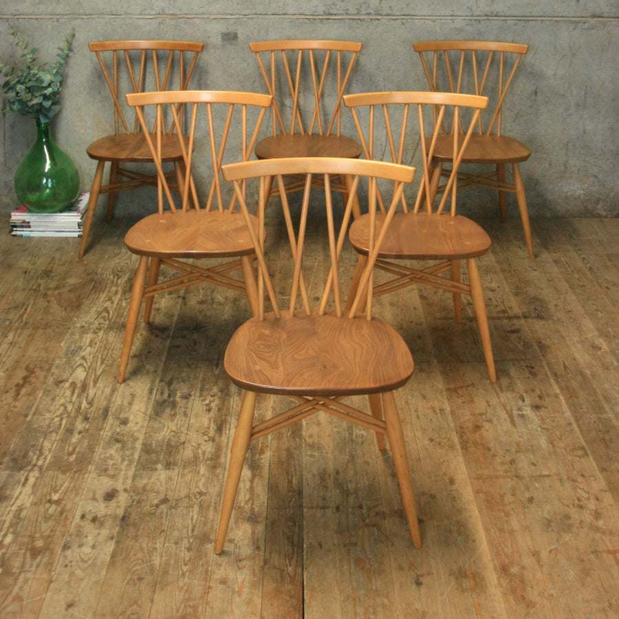 X6 Mid Century Ercol Candlestick Chiltern Chairs - 2403a