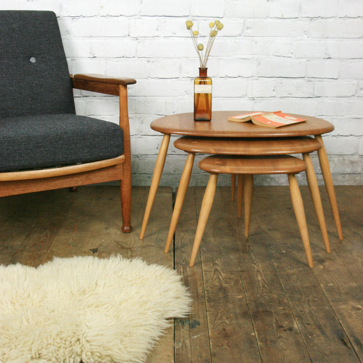 Vintage Elm & Beech Ercol Pebble Nest of Tables