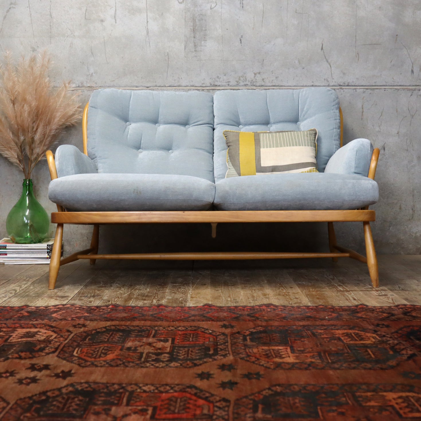 Vintage Ercol Jubilee Two Seater Sofa 2701h Mustard Vintage