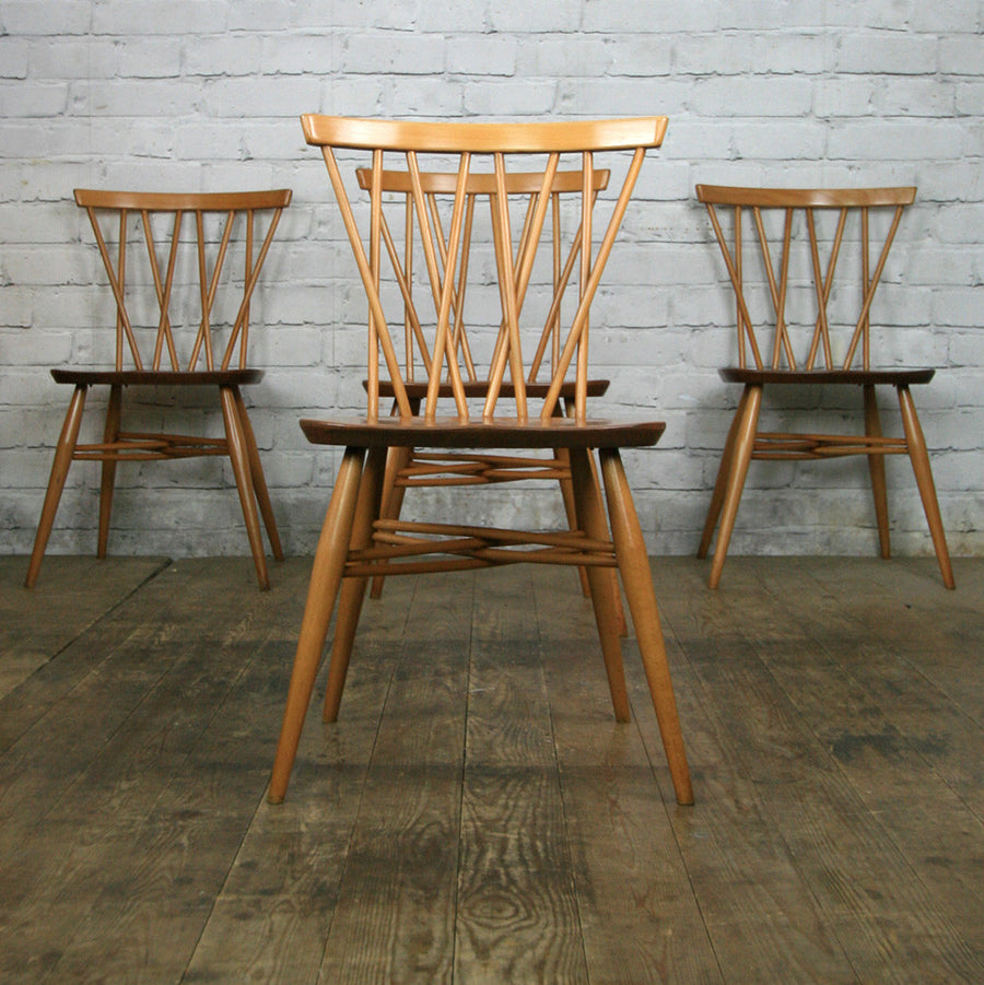 X4 Vintage Mid Century Ercol Candlestick Chiltern Chairs