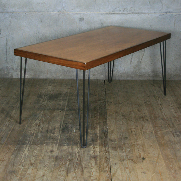 Reclaimed Teak School Table with Hairpin Legs