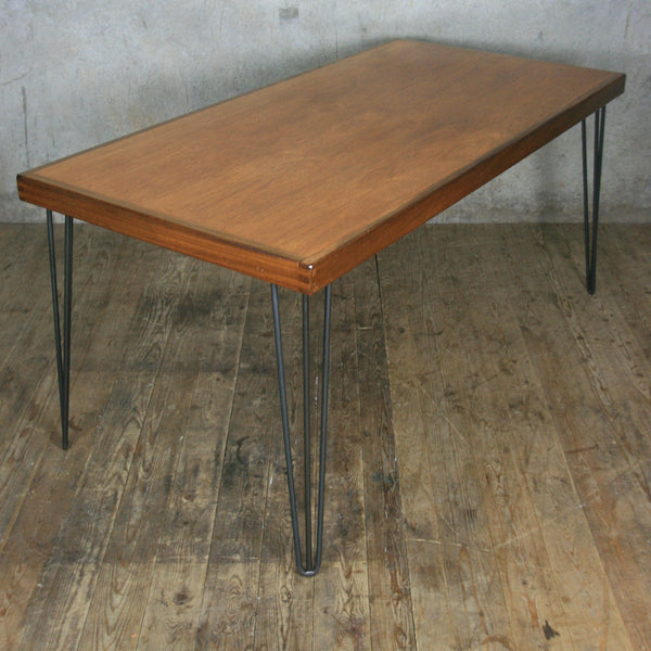 Reclaimed Teak School Table with Hairpin Legs