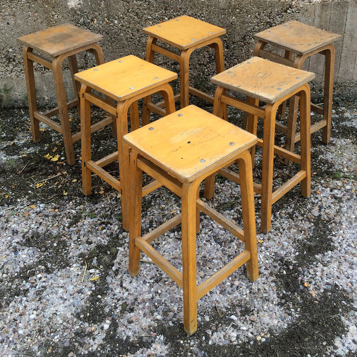 6 Vintage Esavian Bent Ply School Laboratory Bar Stools