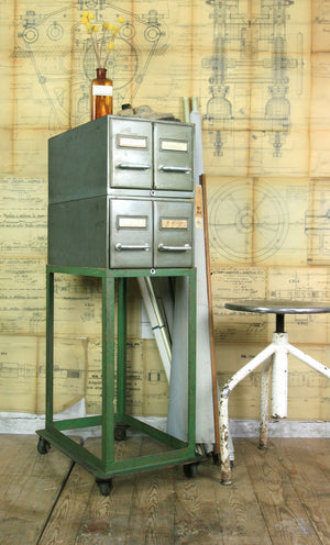 Vintage Industrial French Steel Medical Filing/Index Cabinet