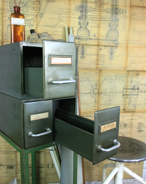 Vintage Industrial French Steel Medical Filing/Index Cabinet
