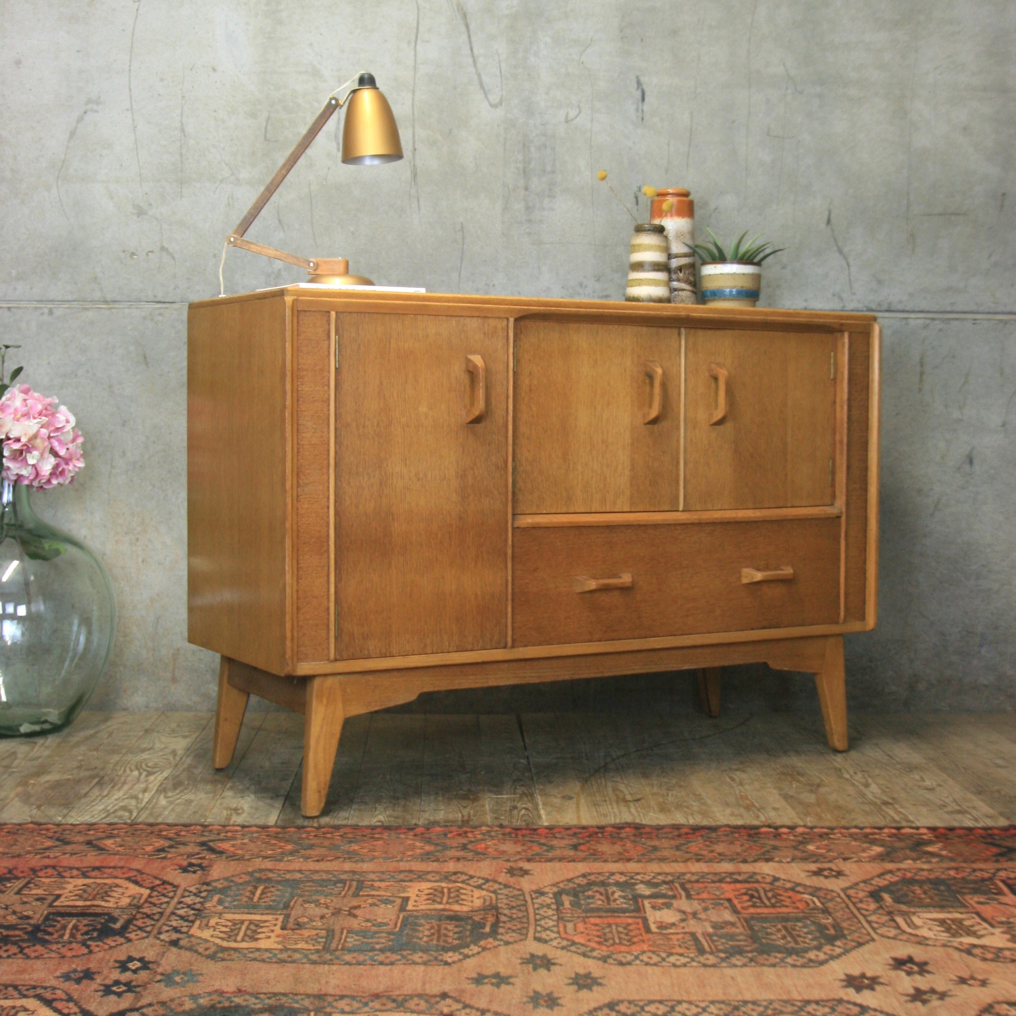 Mid Century GPlan Brandon Oak Small Sideboard 0918 Mustard Vintage