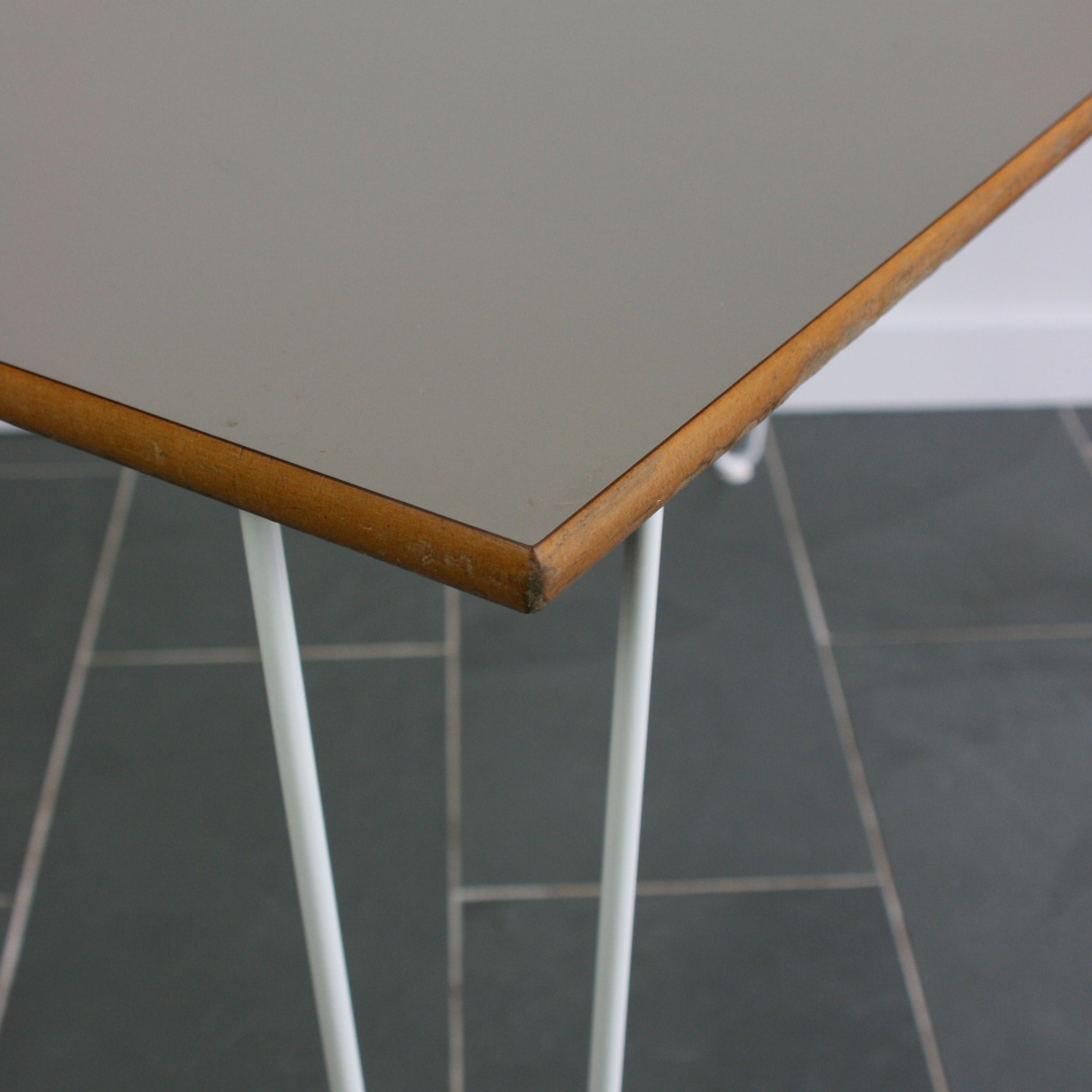 Reclaimed Hairpin Desk / Table Grey Top/White Legs Mustard Vintage