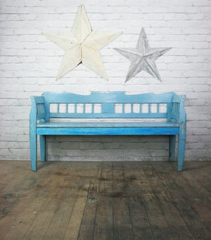 Vintage Hungarian Painted Rustic Country Settle Bench