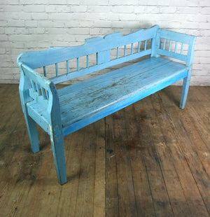 Vintage Hungarian Painted Rustic Country Settle Bench