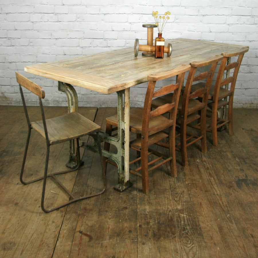 Reclaimed Cast Iron Industrial Dining Table - Retail / Shop Display.
