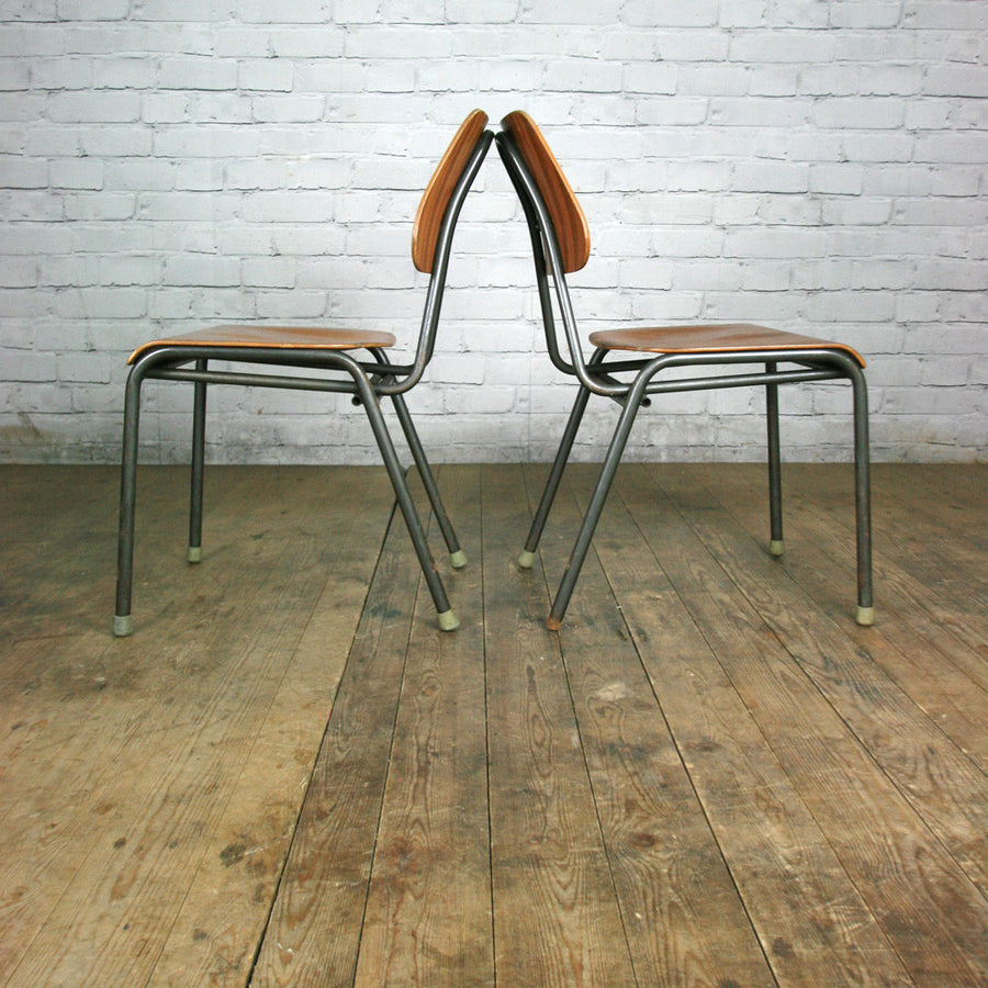 A Set of Two (2) Vintage Industrial Danish Teak School Stacking Chairs