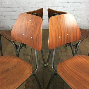 A Set of Eight (8) Vintage Industrial Danish Teak School Stacking Chairs
