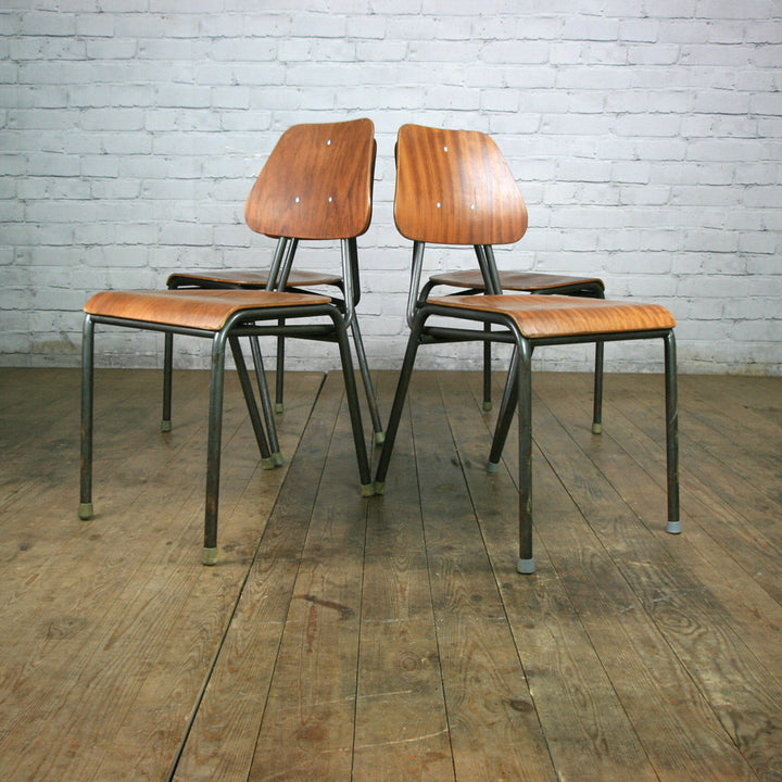 A Set of Two (2) Vintage Industrial Danish Teak School Stacking Chairs