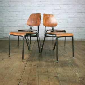 A Set of Eight (8) Vintage Industrial Danish Teak School Stacking Chairs