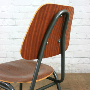 A Set of Six (6) Vintage Industrial Danish Teak School Stacking Chairs