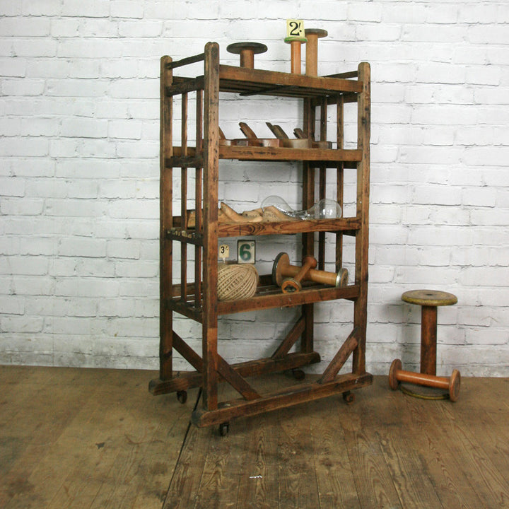 Vintage Industrial Wooden Shoe Factory Rack Trolley #3 – Retail Shop Display