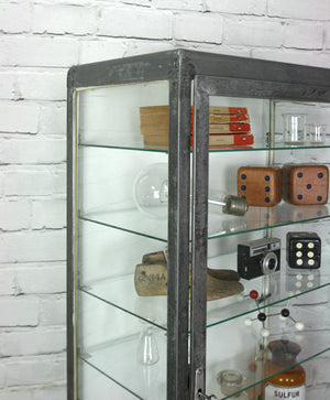 Vintage Industrial Steel Glazed Medical Cabinet