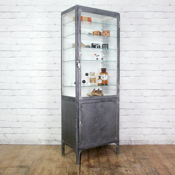 Vintage Industrial Steel Glazed Medical Cabinet