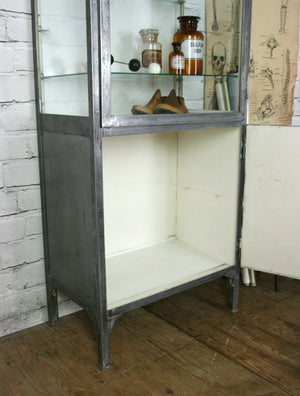 Vintage Industrial Steel Glazed Medical Cabinet