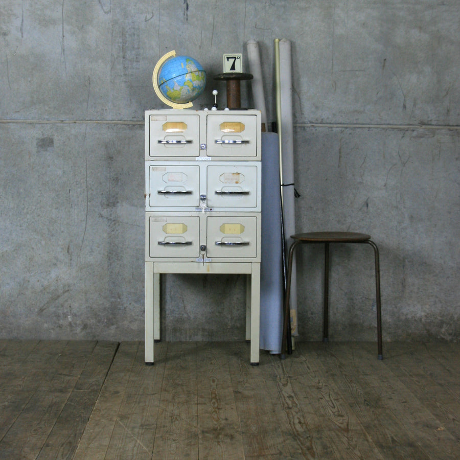 Vintage Industrial French Medical Index Cabinet