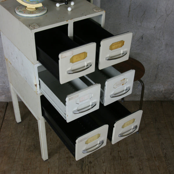 Vintage Industrial French Medical Index Cabinet