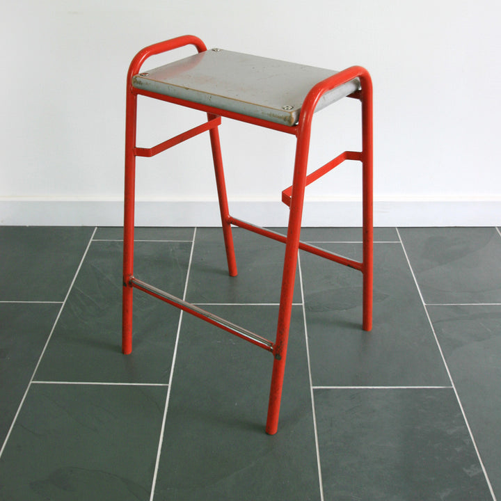 2 x Red Vintage School Laboratory Stacking Stools