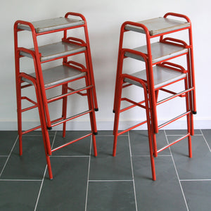 2 x Red Vintage School Laboratory Stacking Stools