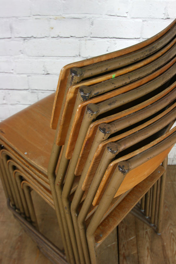 6 Vintage Industrial School Stacking Chairs