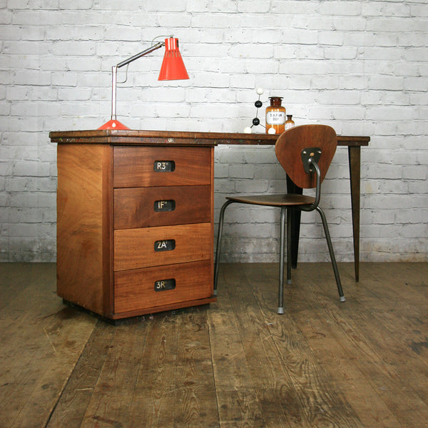 Vintage Industrial Reclaimed Iroko School Desk #2