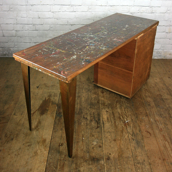 Vintage Industrial Reclaimed Iroko School Desk #2