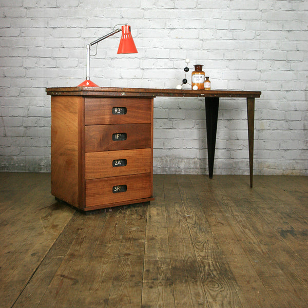 Vintage Industrial Reclaimed Iroko School Desk #2